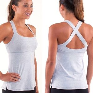 Lululemon Top Speed Tank Top Heathered Silver Slate Grey Cross Strap Run Sz 10